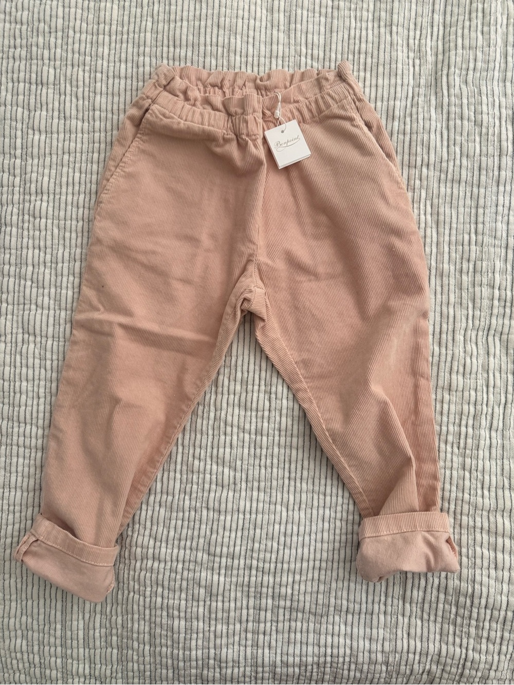 Bonpoint Peach Corduroy Elastic-Waist Pants